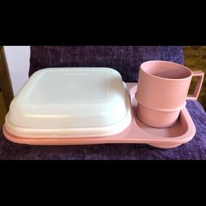 Tupperware Vintage Mauve Divided Covered Tray & Mug.